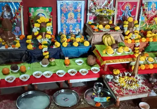Decorated puja altar